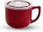 Ceramic Soup Bowl with Handle & Lid, 32oz Microwave Ramen Bowl Burgundy Red | by Hoilse