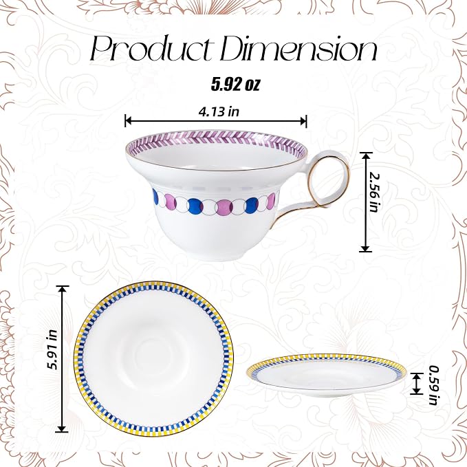 KAMMAK Tea Cups Set of 2, Ceramic Floral Pattern Demitasse Cup | Porcelain - Image 2