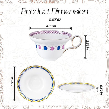KAMMAK Tea Cups Set of 2, Ceramic Floral Pattern Demitasse Cup | Porcelain - Image 2