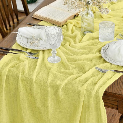 Artoid Mode Boho Light Yellow Gauze Wedding 6Pcs Table Runner, 120 Inch by ArtoidMode