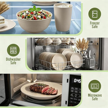 Dinnerware Sets 40 PCS Wheat Straw Plates and Bowls Sets - Image 6