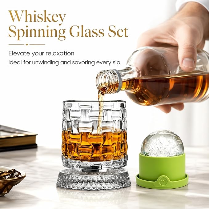 360° Rotating Whiskey Glasses Set of 2, Vintage Crystal Tumblers - Image 7