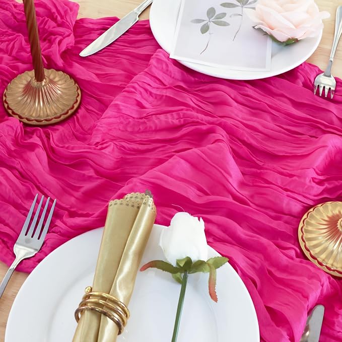 8 Pack Hot Pink Cheesecloth Table Runner 120 Inch Boho Wedding Decor | - Image 6