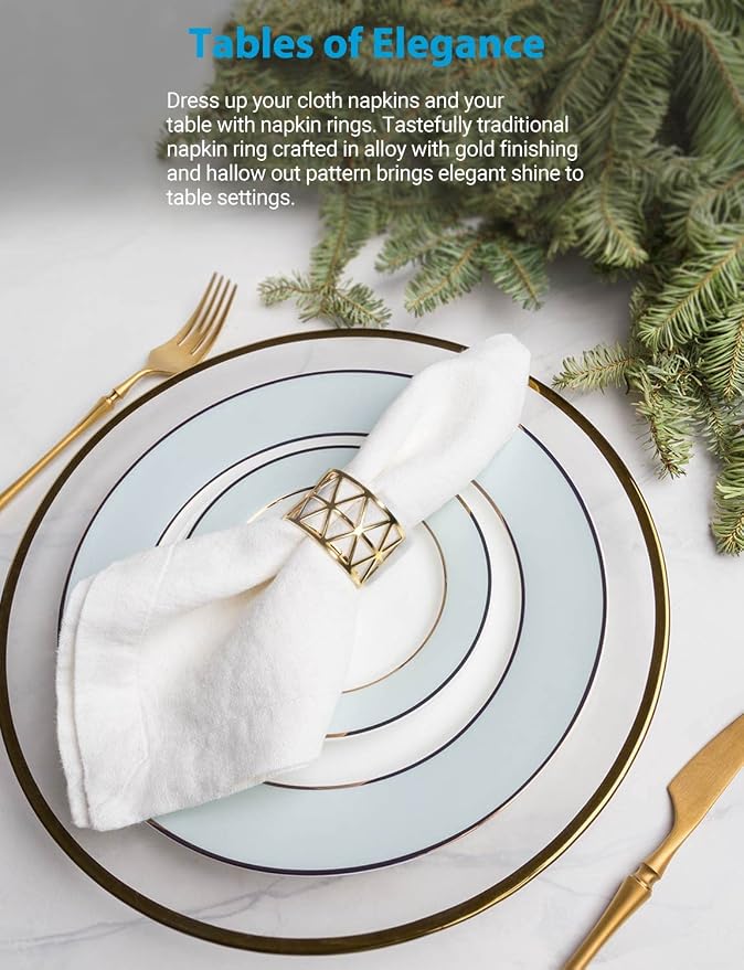 12 Pack Napkin Rings Holders Gold Color Hollow Design Décor Dinner Party - Image 3