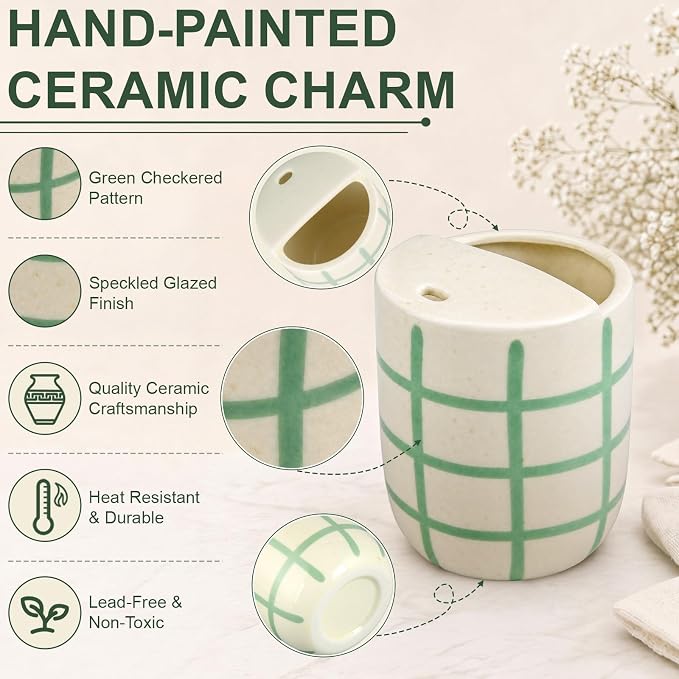Ceramic Coffee Mug with Sip Hole 10 oz Novelty Checkered Coffee Cup Retro Hand - Image 3