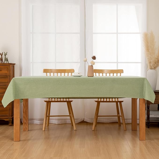 Hiasan Faux Linen Rectangle Tablecloth - Wrinkle and Stain Resistant Washable Table Cloth for Kitchen Dining Room Holiday Table Cover for Dinner, Green, 90 x 132 Inch