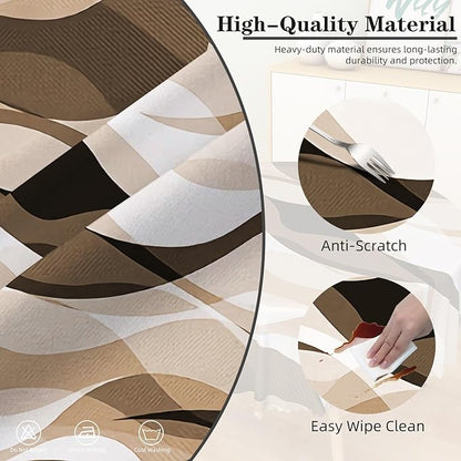 Laeacco 36 Inch Brown Modern Round Tablecloth Striped Geometric Abstract Art Print Table Cloth Washable Waterproof Wrinkle Free Table Cover for Kitchen Dining Picnic Party Decoration