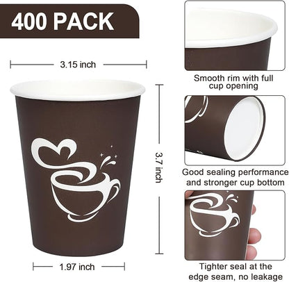 Clawsoff 400 Count 8 oz Paper Coffee Cups Disposable Hot Coffee Cups Brown | - Image 2