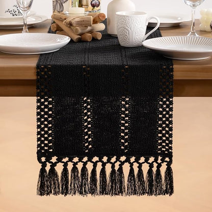 MLMW Boho Table Runner Black Table Runner 90 inches Spring Easter Short Coffee - Image 6