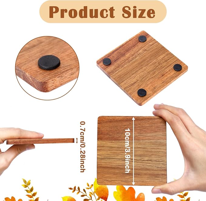 36 Pieces Unfinished Wood Coasters, 4 Inch Square Acacia Wooden Coasters - Image 3