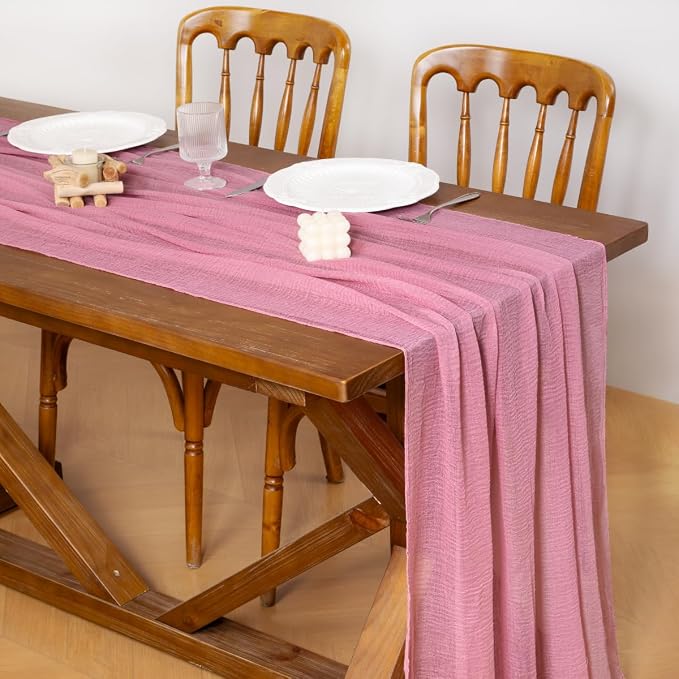 Cheesecloth Table Runner Summer Boho Wedding Shower Party Home Decor | Mauve - Image 2