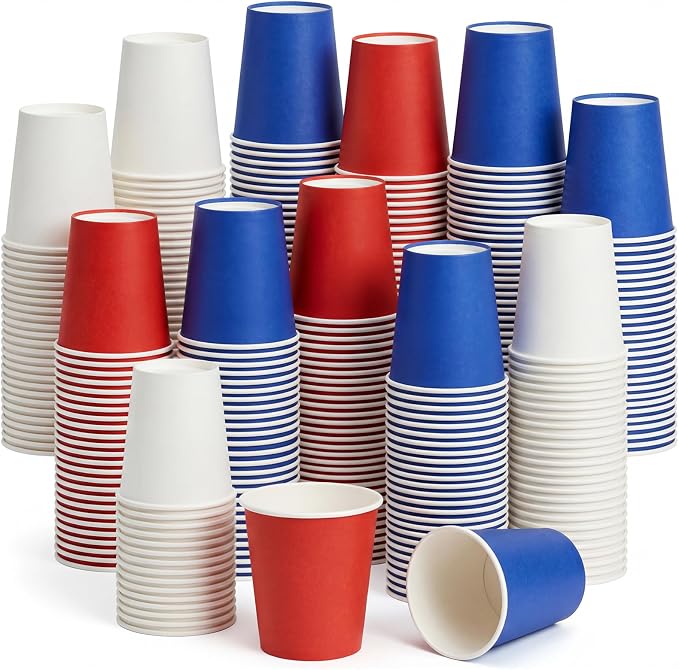 Mimorou 300 Pack 8 oz Disposable Patriotic Paper Cups by Mimorou