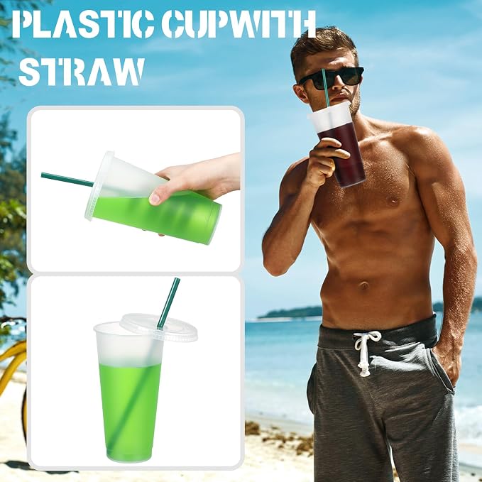 Bokon 15 Sets Tumbler with Straw and Lid Bulk 24 oz Reusable Plastic Cups to Go - Image 5