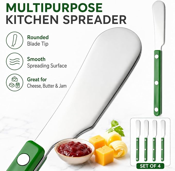 4PCS Stainless Steel Butter Knives Set: 6.3 Inch Cheese Spreader 304 Stainless - Image 3