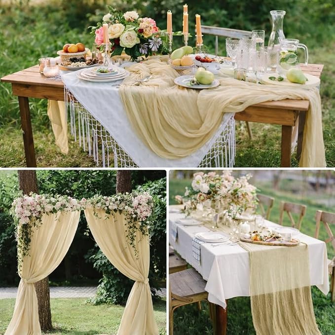 6 Pack Beige Cheesecloth Table Runner 22x120 Inch | Boho Gauze Table Runner - Image 7
