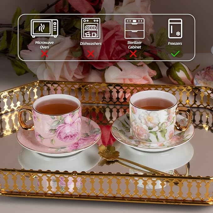 KAMMAK Tea Cups and Saucers Set of 2, Porcelain Coffee Cups, JBE025 | Stackable - Image 3