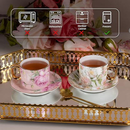 KAMMAK Tea Cups and Saucers Set of 2, Porcelain Coffee Cups, JBE025 | Stackable - Image 3