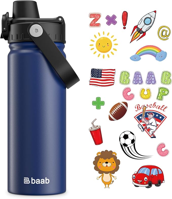 baab 18oz Kids Insulated Water Bottle 18/8 Stainless Steel Kids Cup 1 Pack | by baabKidWatterBottle