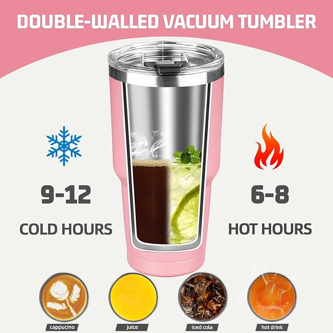 30 oz Tumbler with Lids and Straws, Stainless Steel Insulated Coffee Tumbler - Image 4