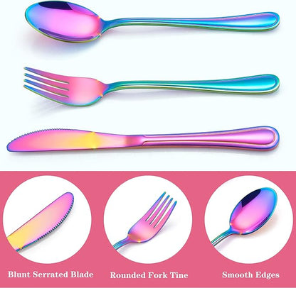 LIANYU 12 PCS Rainbow Kids Silverware Set, Stainless Steel Toddler Utensil | - Image 6