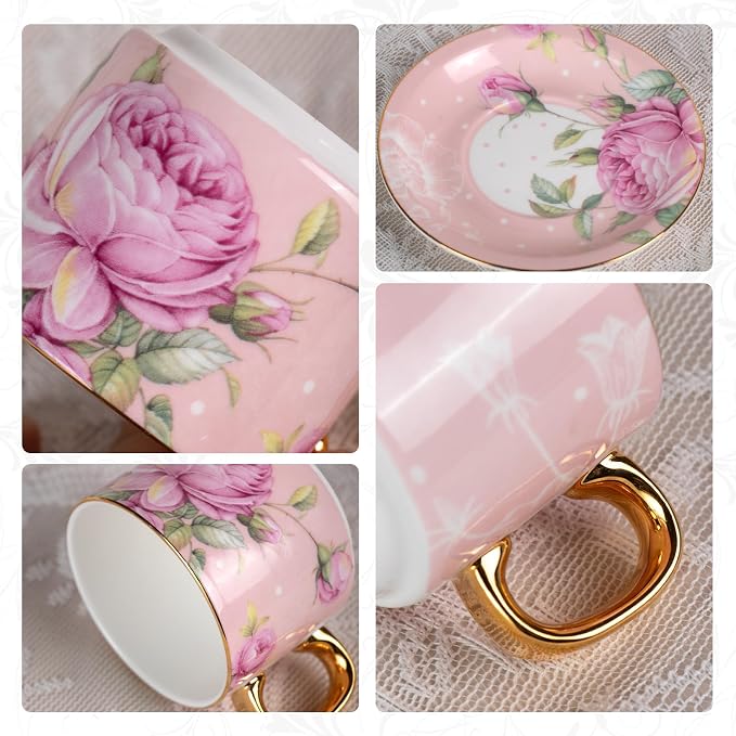 KAMMAK Tea Cups and Saucers Set of 2, Porcelain Coffee Cups, JBE025 | Stackable - Image 6