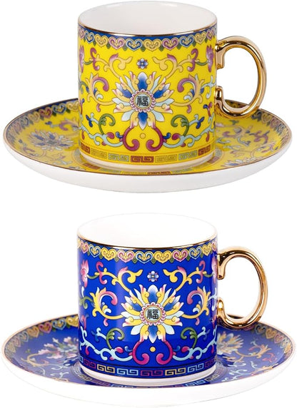 KAMMAK Tea Cup and Saucer, Ceramic Coffee Cups, 7 oz, Afternoon Tea and by KAMMAK