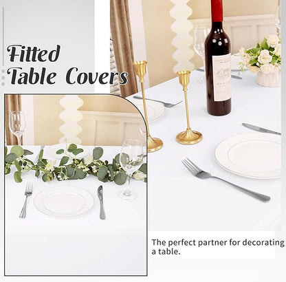 HAISIWLKJ 3 Pack Table Cloth 6ft White Tablecloths for Rectangle Folding Table Spandex Fitted Stretch Cover Wrinkle Resistant Washable for Party, Wedding, Banquet, Festival