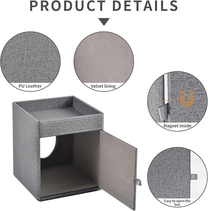 Tissue Box Cover with Storage Tray Square Tissue Box Holder PU Leather Facial Tissues Organizer Tray for Bathroom Vanity Bedroom Office Car,Stylish Napkin Caddy Decorative Organizer (Grey)