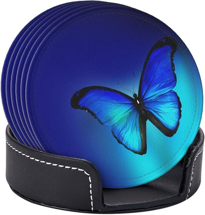 6 Pcs Blue Butterfly Leather Coasters - Image 3