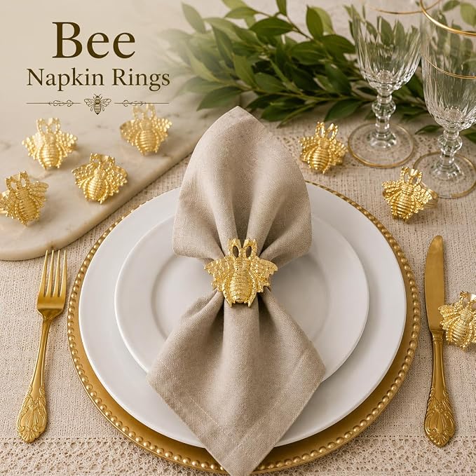ALPHA Living HOME 12 Pcs Modern Bee Napkin Rings - Image 2