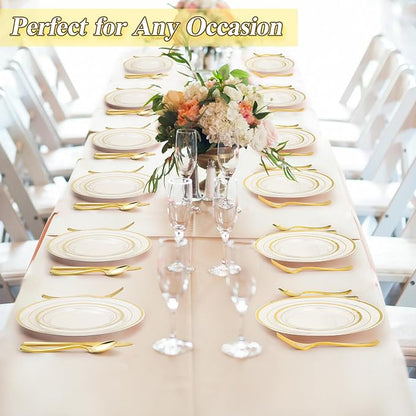 BESTSTAR 100PCS Clear Gold Plastic Plates Set | 50 10.25 inch Dinner Plates and - Image 7