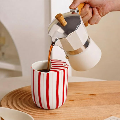 Ceramic Mug with Sip Hole 10 oz Novelty Red Striped Ceramic Coffee Mug Hand - Image 5