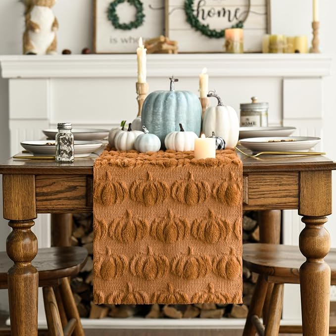 Artoid Mode Caramel Soft Faux Fur Pumpkins Fall Table Runner 13x48 Inch | - Image 6