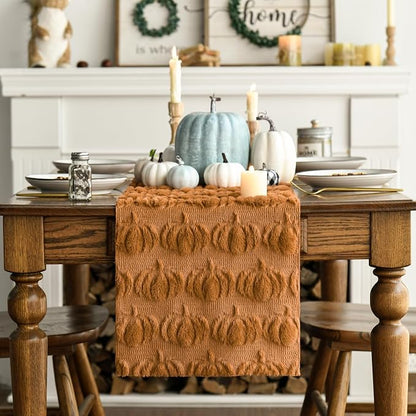 Artoid Mode Caramel Soft Faux Fur Pumpkins Fall Table Runner 13x72 Inch | - Image 6