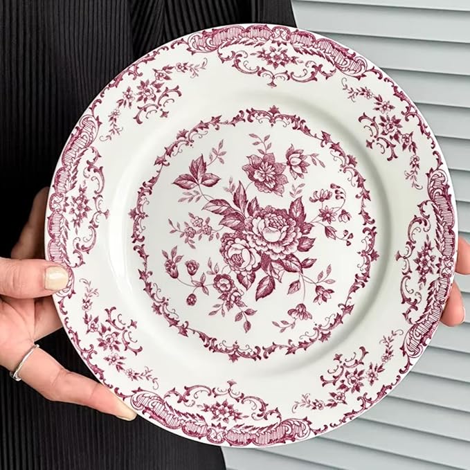 Ceramic Dinner Plates, 7.9 Inch Rose Flower Decorative, Microwave & Dishwasher by Unknown