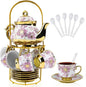 20 Pcs Porcelain Tea Set with Metal Holder, 700ml/23oz European Ceramic Tea Set by Hebaogugu