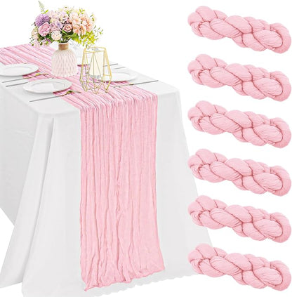 6 Pieces Pink 10FT Cheesecloth Table Runner Boho Gauze Fabric Table Runner by JALANCY