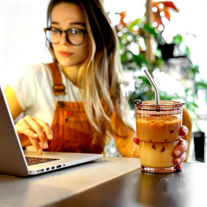 TUZAZO 13 Oz Amber Glass Coffee Tumblers - Image 7