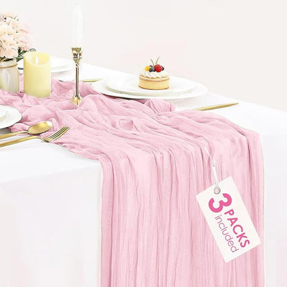 3 Pack Light Pink Cheesecloth Table Runner 35x120inch, Summer Rustic Gauze by BlueTopCoLtd