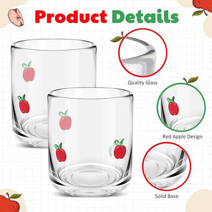 Icon Juice Glasses, 14oz Stemless Wine Drinking Juice Glass Cup for Valentine Party Supplies Gift(2 Pcs,Apple)