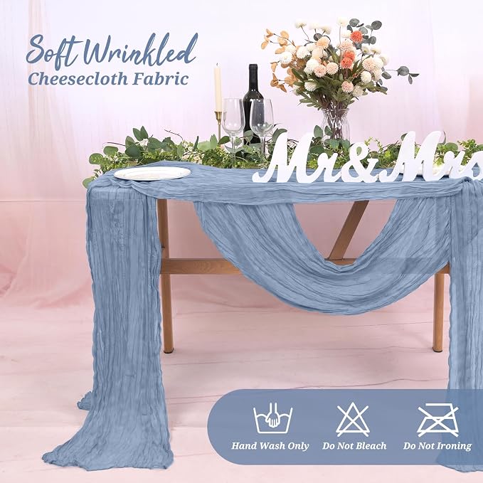 Pesonlook Cheesecloth Table Runner Dusty Blue, 20 Pack 17.7x108 inch, Long | - Image 8