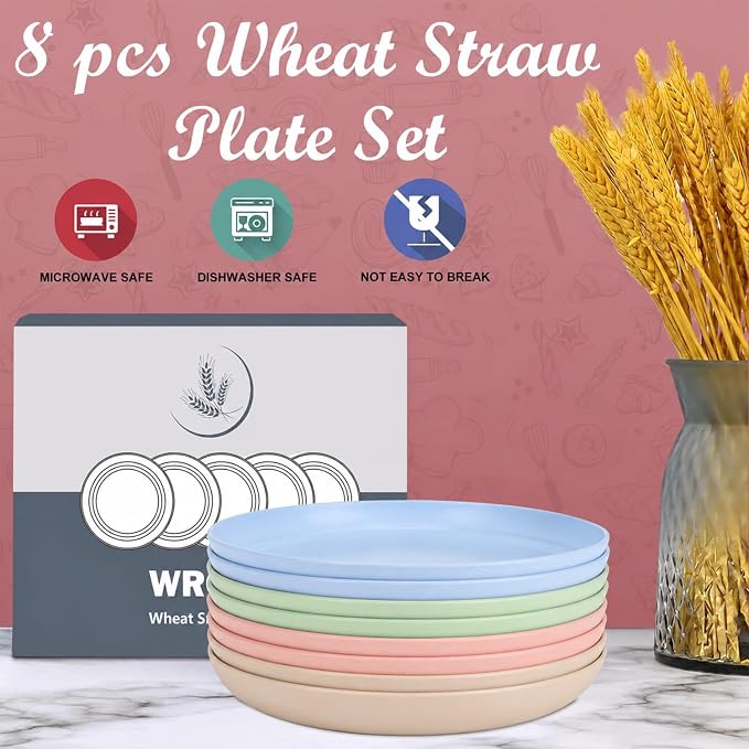 Dinner Plates Set of 8-10 Inch Wheat Straw Plates Unbreakable Kitchen Plates - Image 6