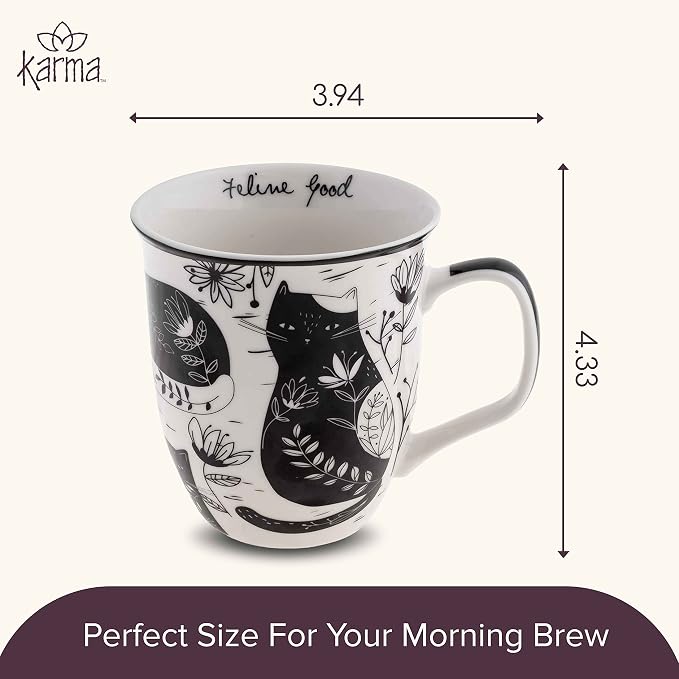 Karma Gifts 16 oz Black and White Boho Mug Cat - Image 5