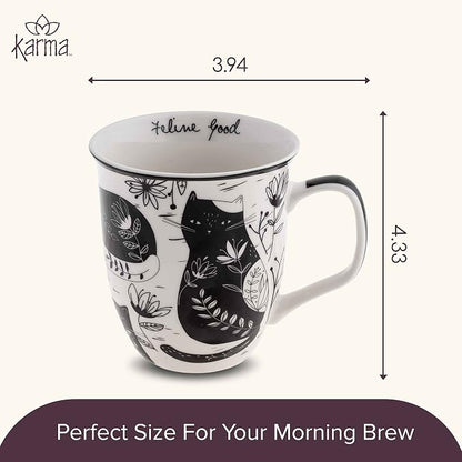 Karma Gifts 16 oz Black and White Boho Mug Cat - Image 5