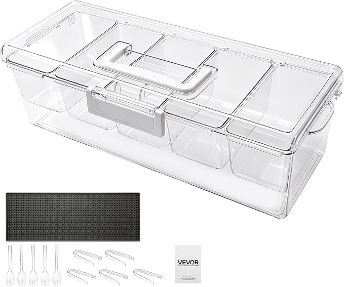 VEVOR Chilled Condiment Server Caddy, 5 Compartment Ice Cooled Serving Container - Image 9