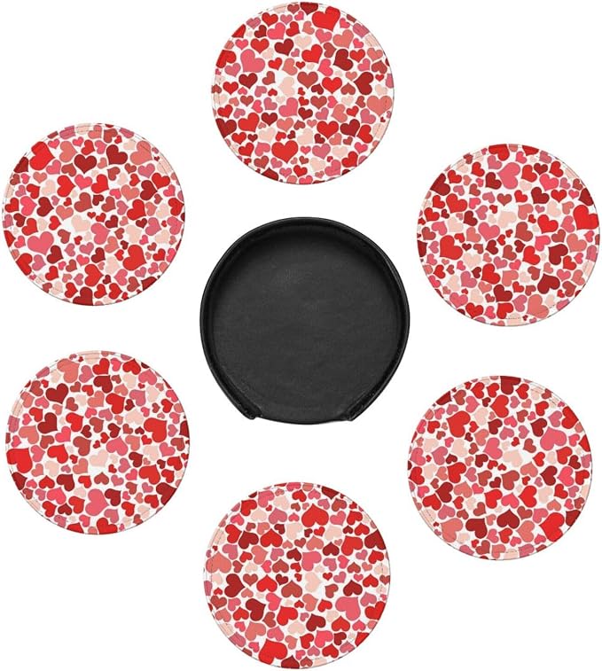 Drink Coasters with Holder Stand Set of 6, Heart Shaped Decoration Pu Leather - Image 5