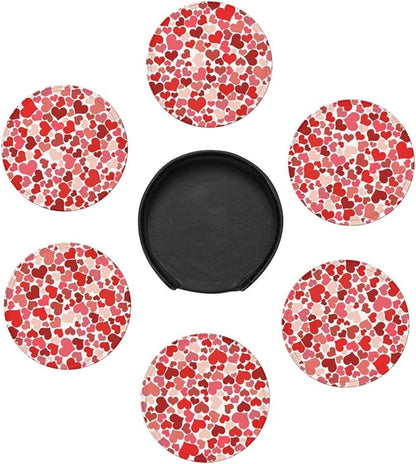 Drink Coasters with Holder Stand Set of 6, Heart Shaped Decoration Pu Leather - Image 5