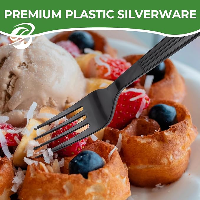 1000 Count Extra Heavy Duty Plastic Forks Black Disposable Forks Premium Bulk - Image 4