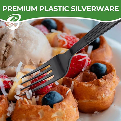 1000 Count Extra Heavy Duty Plastic Forks Black Disposable Forks Premium Bulk - Image 4