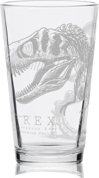 LumEngrave T-REX SKELETON Engraved Beer Pint Glass | Dino Dinosaur Tyrannosaurus Rex Paleontology | Great Gift Idea!